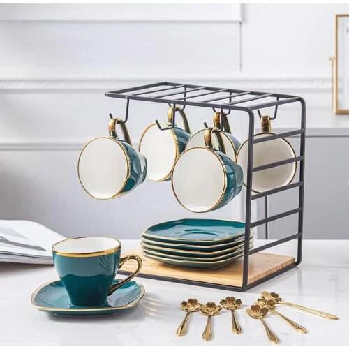 Creative Cup Coffee Mug Ceramic Cup Saucer Set Metal Holder Turkish Tea Mug Porcelain Espresso Cups Kubek Utensil Cup AC50BD