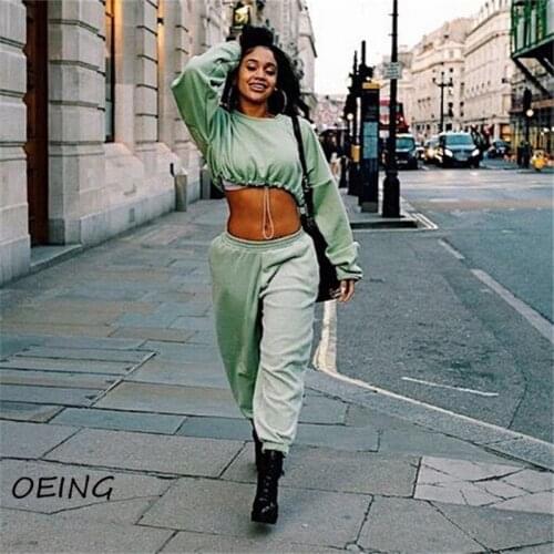 Summer Sport Fitness 2 Piece Set Outfits Long Sleeve Stretchy Crop Tops and Pants Tracksuit Casual Fashion Sweat Suits