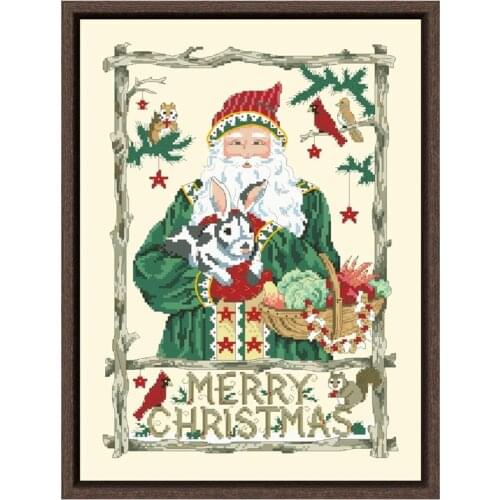 Woodland santa cross stitch kit X-mas pattern design 18ct 14ct 11ct light yellow canvas embroidery DIY needlework