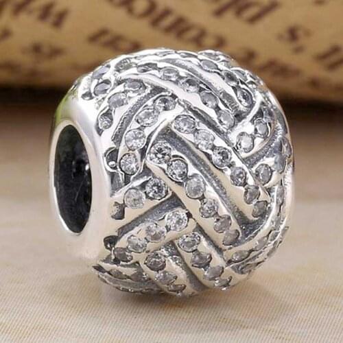 Original Sparkling Love Knot With Clear Cubic Zirconia Beads Fit 925 Sterling Silver Charm Bracelet Bangle DIY Jewelry