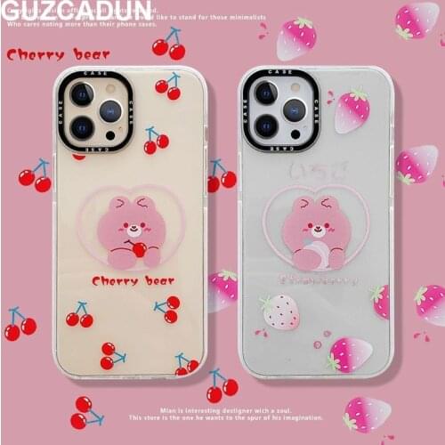 Transparent Soft Silicon Cases for Iphone 12 Pro Max Mini 7 8 Plus X Cute Fruit Bear Cover for Iphone 11 Pro Xs Max Xr Case Capa