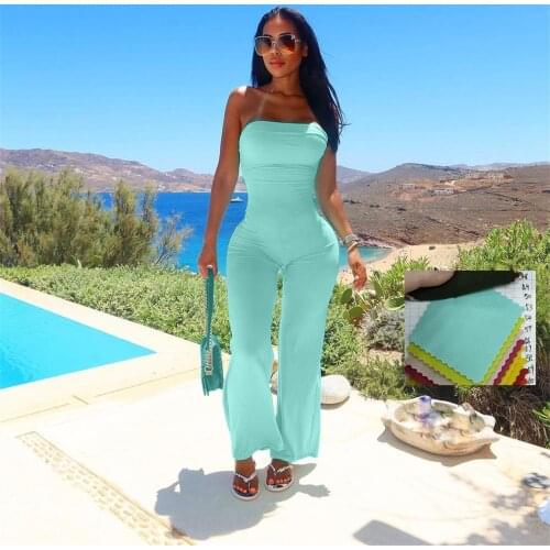 RMSFE 2021 Womens Sleeveless Strapless Fashion Casual Sexy Simple Temperament Solid Color Jumpsuit