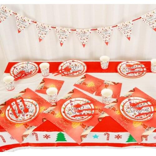 Christmas Christmas Red Disposable Paper Cup Plate Tableware Pennant Birthday Holiday Party Supplies