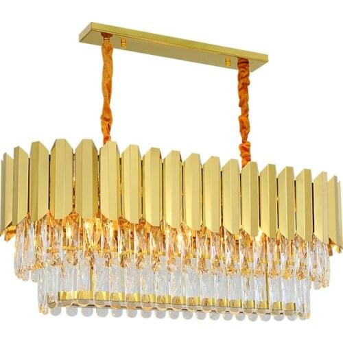 Led Modern Luxury Stainless Steel Golden Enamel Crystal Hanging Chandelier Light Lustre Suspension Lamp Art Designer Living Room