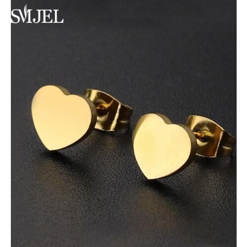 SMJEL Vintage Black Stainless Steel Heart Stud Earrings for Women Girls Minimalist Jewelry Accessories Heart Earrings Punk Bijou