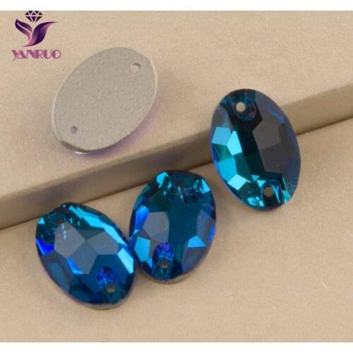 YANRUO 3210 Oval Blue Zircon Sew on Rhinestones Flat back Rhinestone Sewing Crystal Glass Stones Garment Beads Paste