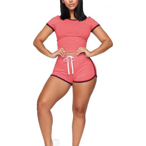 Womens Summer Suit Women Casual Clothing Two Pieces Set Short Sleeve T-shirt+Elastic Waist Shorts Sportswear Tracksuit Suits