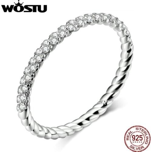 WOSTU 100% Real 925 Sterling Silver Simple Rings For Women Hot Sale Sparkling Zircon Rings Making Fashion Jewelry BKR624