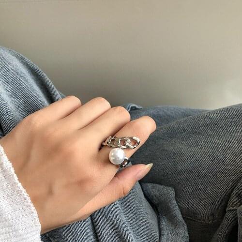 Orgin Summer Simple Chunky Curb Chain Pearl Open Adjustable Ring for Women Creative Twisted Ring Party Gifts Jewelry Accessories