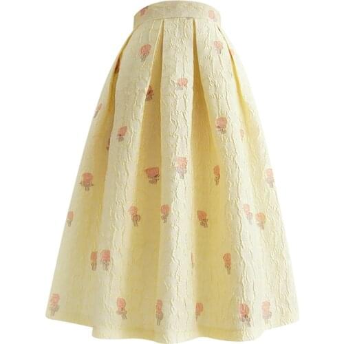 2021 spring summer small fresh Jacquard printed ball gown akirt women high waist knee length umbrella skirt plus size