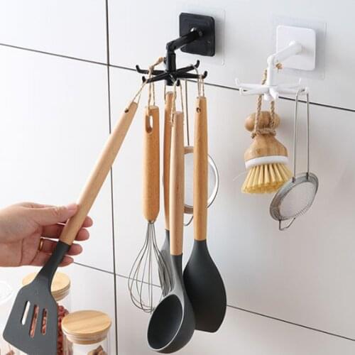 2pcs kitchen Hook 360° Rotating Folding Self-adhesive Vertical Flip Hook Waterproof Kitchen Bathroom Organiser Storage Hook