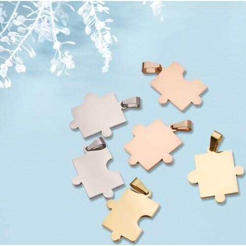 100% Stainless Steel Blank Puzzle Tag Charm For Engrave Rose Gold/Gold/Silver Color Metal Jigsaw Puzzle Pendant Wholesale 10pcs