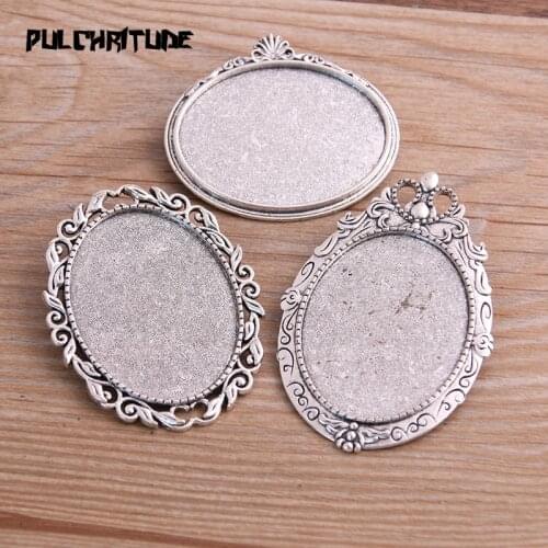2pcs 30*40mm Inner Size 3 Style New Product Ancient Silver color Oval Punk Brooch Cabochon Base Setting Charms Pendant