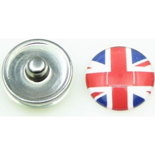 Snap Button 20pcs/lot Glass Flag Of The United Kingdom Snap Buttons Diy 18 mm Snap Jewelry Pendants Bracelet&Bangles Snap Charms