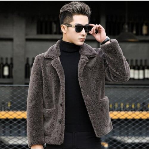 2021 New Winter Men Sheep Fur Coat Male Turn-down Collar Thick Warm Leather Jacket Mens Real Fur Coat Plus Size Jackets U16