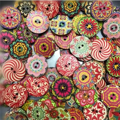 250PCS 2 Holes Retro Design Wooden Buttons Painted Wooden Vintage Buttons for Clothing and Home Textiles 20mm 25mm