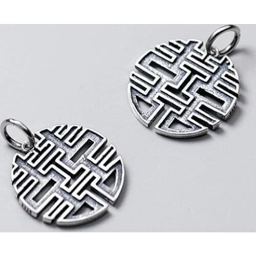 925 Sterling Silver Antique Chinese Design Happiness Couple Charms DIY Jewelry Make Matte S925 Silver Hollow Out Dangle Pendant