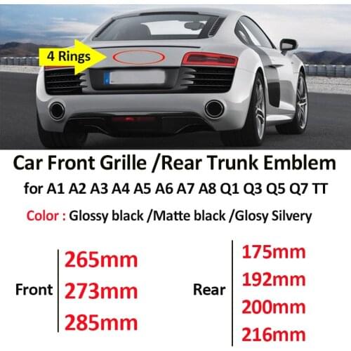 Car Styling 4 Rings Logo Front Hood Grille Emblem Accessory Rear Trunk Boot Sticker Covers For Audi A1 A2 A3 A4 A5 A6 A7 A8 Q1