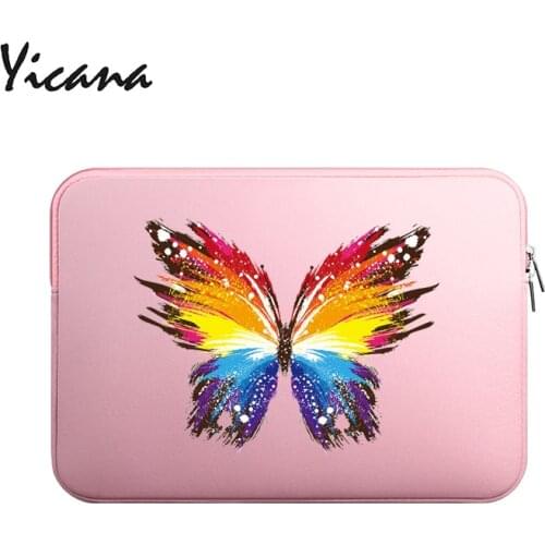 Yicana Butterfly pic 11 12 13 14 15 15.6 inch Laptop Sleeve case For Macbook Air Pro Ultra-book Soft Plush lining Zipper Bag