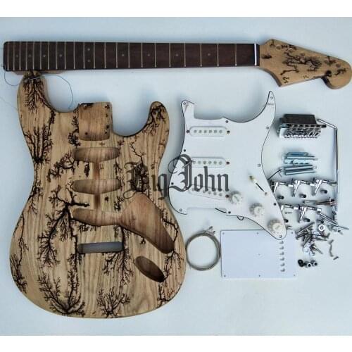 New Semi Finished Electric Guitar,Carving ST Ash Body&Maple Neck Rosewood Fingerboard With Blue LED Lamp BJ-233