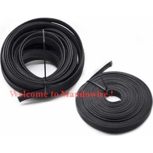 10M Black Insulated Braid Sleeving 2/4/6/8/10/12/15/20/25mm Tight PET Wire Cable Protection Expandable Cable Sleeve Wire Gland