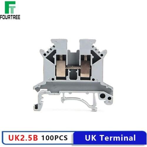 100PCS UK 2.5B Wire Terminal Blocks Universal Wiring Cable Row Connection Brass DIN Rail Screw Strips 2.5mm2 Wire 32A 690V