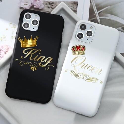 King Queen Crown Couple Case For iPhone 12 mini 11 Pro XS Max X XR SE 2020 Silicon Etui For iPhone 7 8 6 6S Plus 5 5S Cover