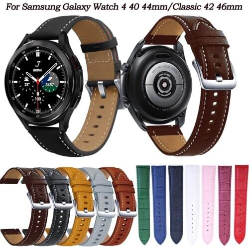 Leather Smart Watchband Strap For Samsung Galaxy Watch 4 Classic 42 46mm Easyfit Galaxy Watch4 /Active 2 40 44mm Wrist Bracelet