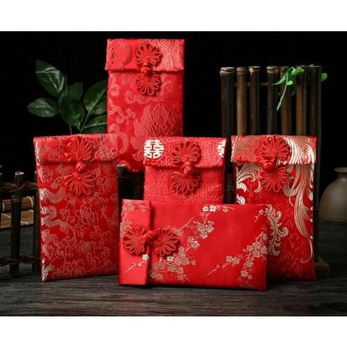 Dragon Phoenix Chinese Knot Brocade Red Envelope Money Bag Packet Wedding Gift