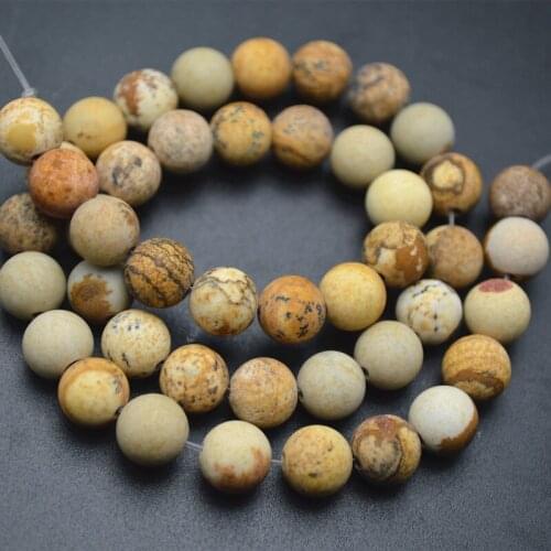 4mm~12mm Natural Matte Yellow Picture Stone Round Spacer Loose Beads DIY Jewelry making materials