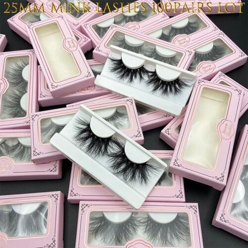 MIKIWI 100pairs wholesale 25mm 3D mink lash Big dramatic false eyelash 21Styles Real Mink Handmade lash packaging pink paperbox