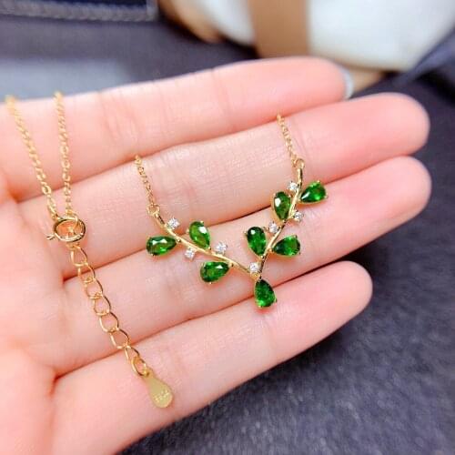 QTT Fashion Exaggerated Green Necklace 18k Yellow Gold Chain Necklace CZ Wedding Engagement Long Necklace for Women
