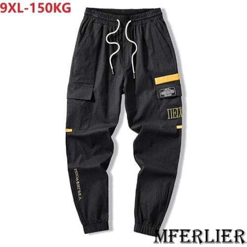 Autumn men cargo pants safari style cool plus size 7XL 8XL 9XL letter pockets out door wear pants elasticity loose 54 56 60