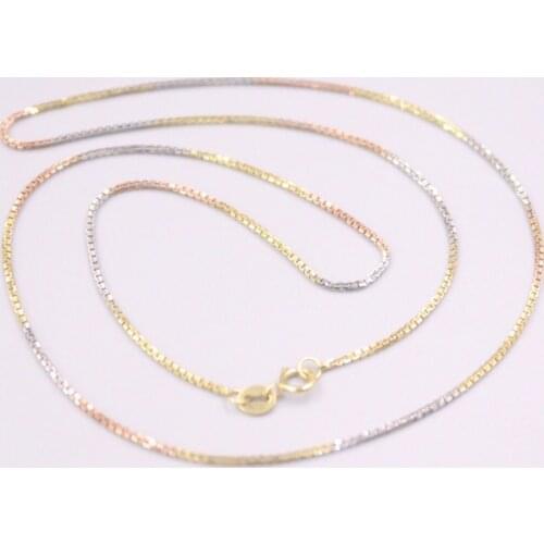 Pure 18K Multi-Tone Gold Necklace 0.9mm Box Link Chain Necklace 18inch / 2.5g Stamped AU750 For Woman Gift