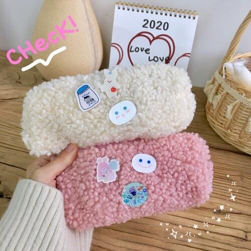 TUTU Fluffy lamb hair Pencil Case School Bag Stationery Pencilcase Kawaii Girls School Supplies Tools storage holder pouch H0386