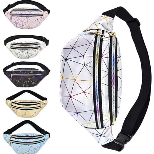 Holographic Waist Bags Women Pink Silver Female Belt Bag Black Geometric Waist Packs Laser Chest Phone Pouch