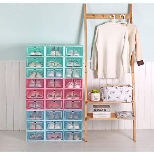 6PCS Transparent Shoe Box Foldable Flip Storage Shoe Box Dustproof Drawer Case Shoe Organizer Plastic Stackable Box Shoe Cabinet