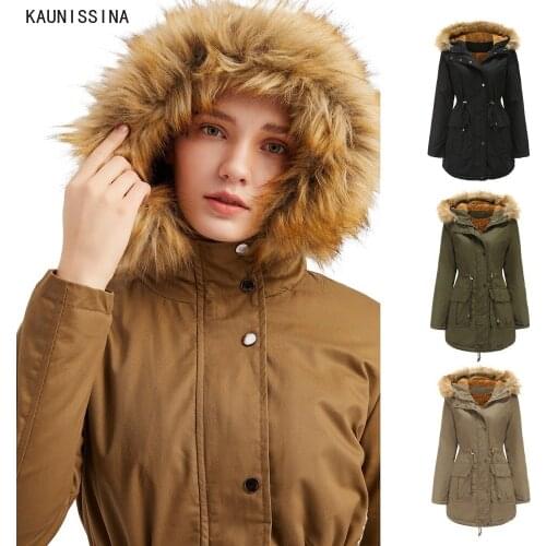 Plus Size Women Cotton Padded Jacket European Size Fleece-Lined Hooded Fur Collar Winter Warm Jacket Windproof Lady Coat Parkas