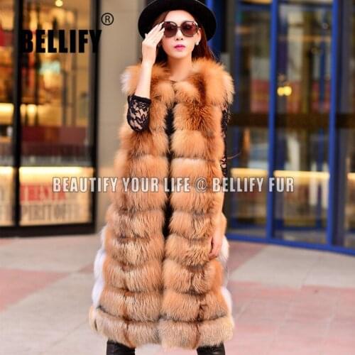 Top Luxury Brand design X-Long Length 100CM Genuine Red Fox Fur vest fashion Women Real Fur gilet Outerwear Elegant Waistcoat