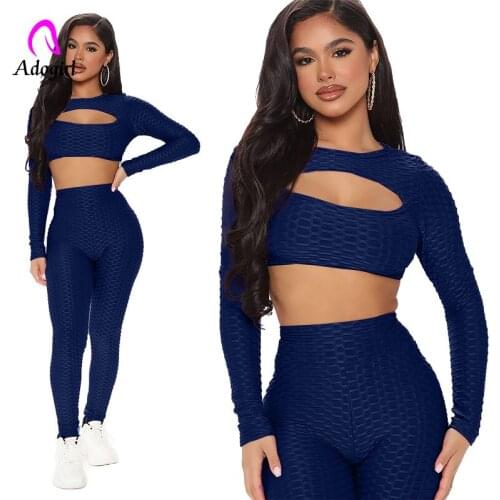 Sweatpants Women 2 Piece Set Fitness Crop Top + Skinny Sporty Legginig Solid Color Sportwear Casual Tracksuit Workout Activewear
