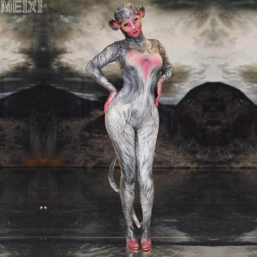Stereoscopic animal Monkey print jumpsuit stage performance costume bar concert DJ singer/dancer costume