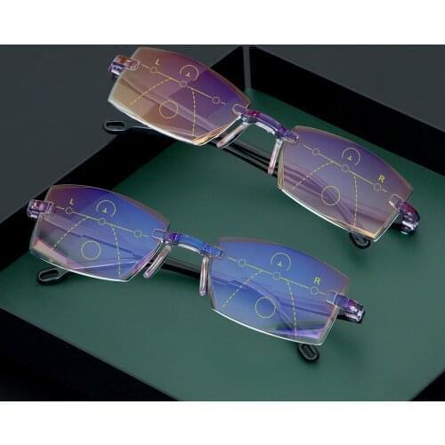 Ultralight Rimless Reading Glasses Diamond-cut Progressive Multifocal Presbyopia Eyeglasses Blue Light Blocking Computer Goggles