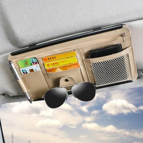Universal Car Sun Visor Storage Organizer Sun Visor Sunshade Sleeve Wallet Clips Zipper Glasses Holder with Back Plate