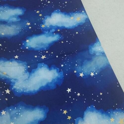 Viaphil 100% Cotton Fabric Brand New White Cloud Star Sky Printed Sewing Cloth Dress Clothing Textile
