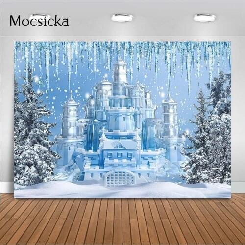 Winter Snow White Castle Photography Backdrop Ice Palace Newborn Kids Photo Background Girls Birthday Christmas Photocall Vinyl