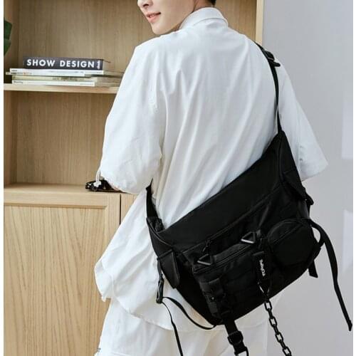 Vintage Hip Hop Shoulder Bag Tactical Streetwear Multi Pockets Ribbons Techwear Chest Cargo Crossbody Bag Men Women School Bags