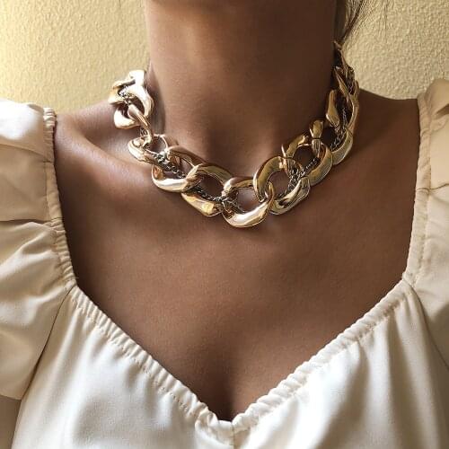 Wgoud High Quality CCB Thick Acrylic Chain Necklace Hip Hop Exaggerated Statement Bohemian Gold Color Big Jewelry Necklace