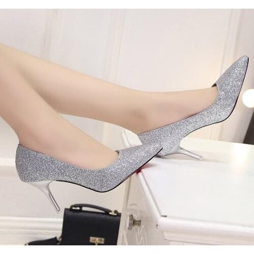 2020 Women Pumps New Womens Single Shoes Korean Fashion Gold Pointed High Heels Sexy Banquet Bride Wedding Shoes