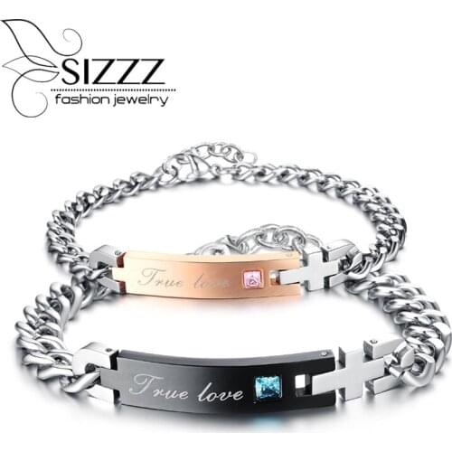 Stainless Steel Women Men couple Bangle Romantic True Love Crystal Chain Fashion Bracelet