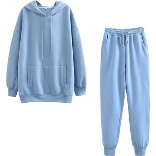 Two Piece Outfits for Women Winter 2020 Tracksuit on Fleece Oversize Long Sleeve Hoodies Sweatshirt Jogger Solid Warm Sport Suit